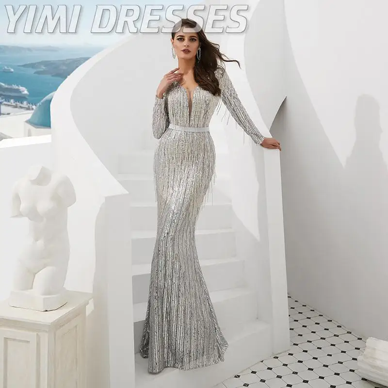 Luxury Silver Beaded Evening Dresses 