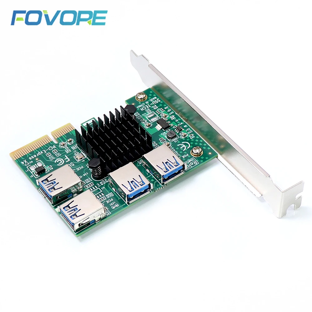 PCI e 1 to 4 PCI e Adapter PCIe 1x to 16x Slot USB 3.0 Mining Special Riser Extender Expansion Card For BTC Miner Mining
