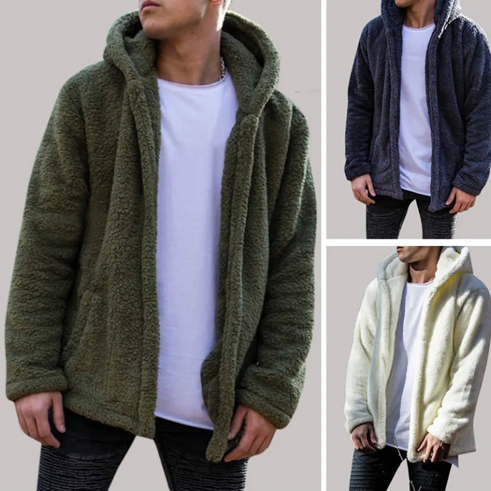 fleece long coat with hood