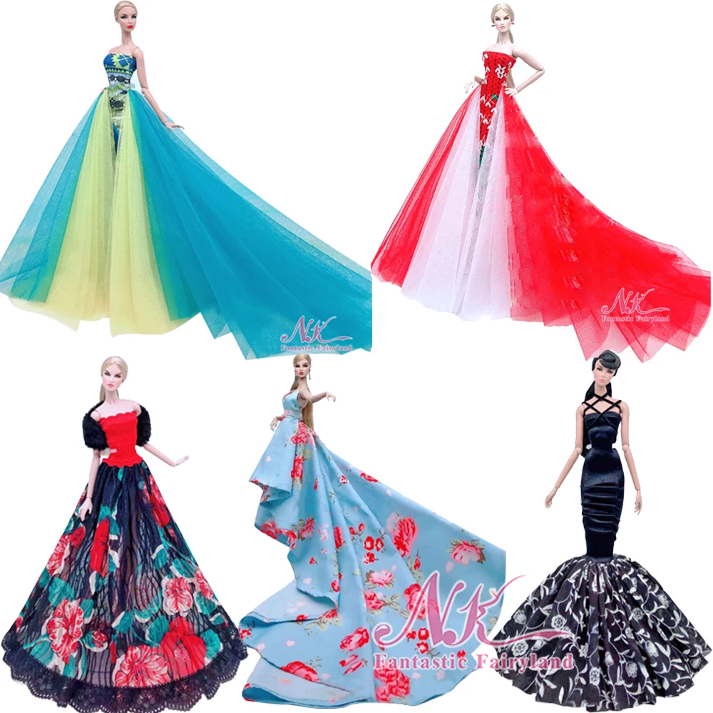 קנו אביזרים ובובות  NK Princess Doll Clothes Handmake Wedding Dress  Fashion Evening Party Outfit For Barbie Doll Accessories FR Noble Doll JJ