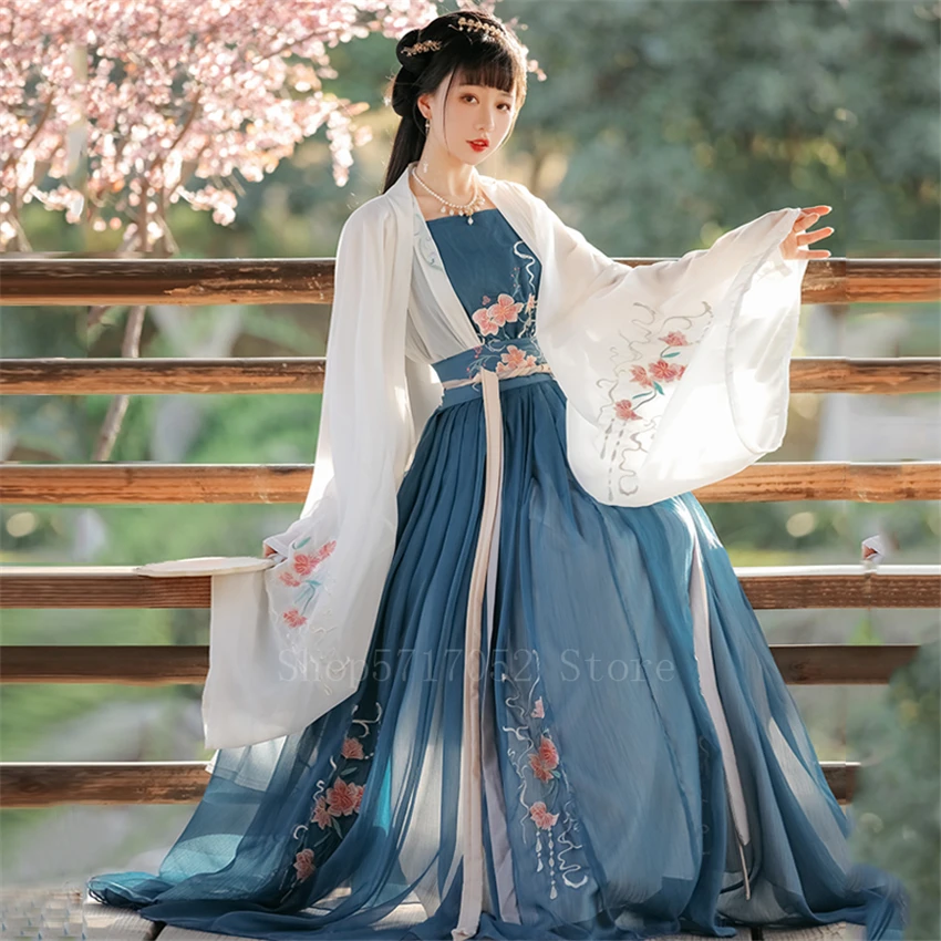 Ancinet Chinese Hanfu Dress Woman Traditional Fairy Embroidery Dance Costume Tang Dynasty