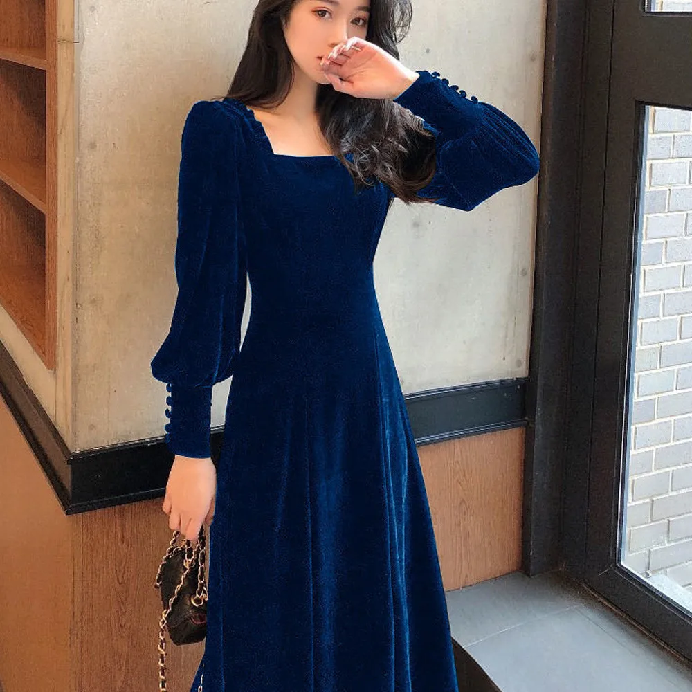 FairyShely Vintage Black Velvet Dress 