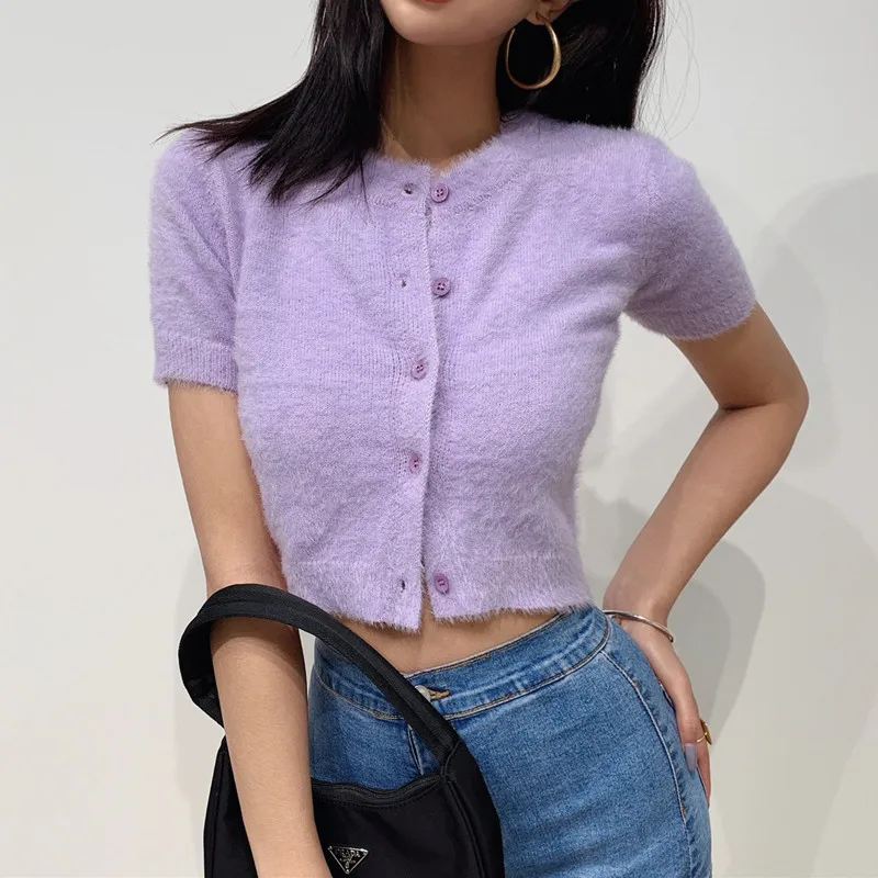 Knit cardigan women Summer fuzzy 