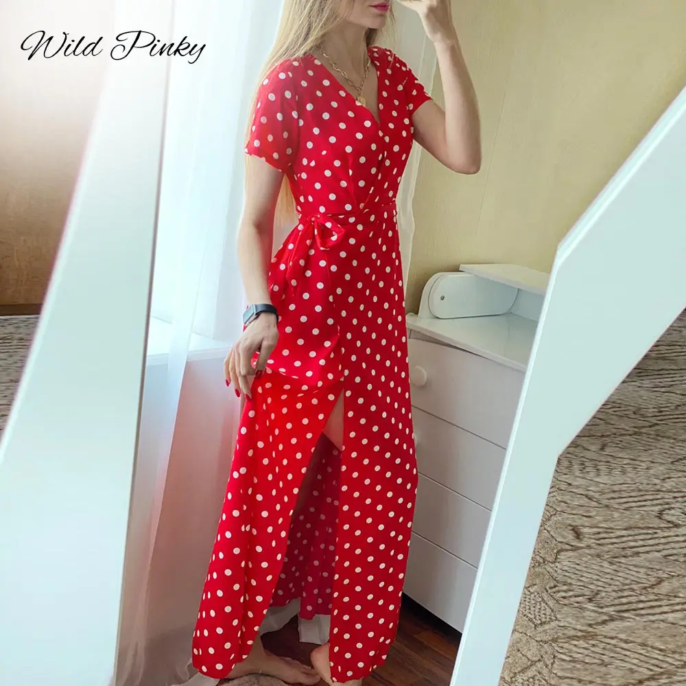 WildPinky Boho Polka Dot Long Dresses 