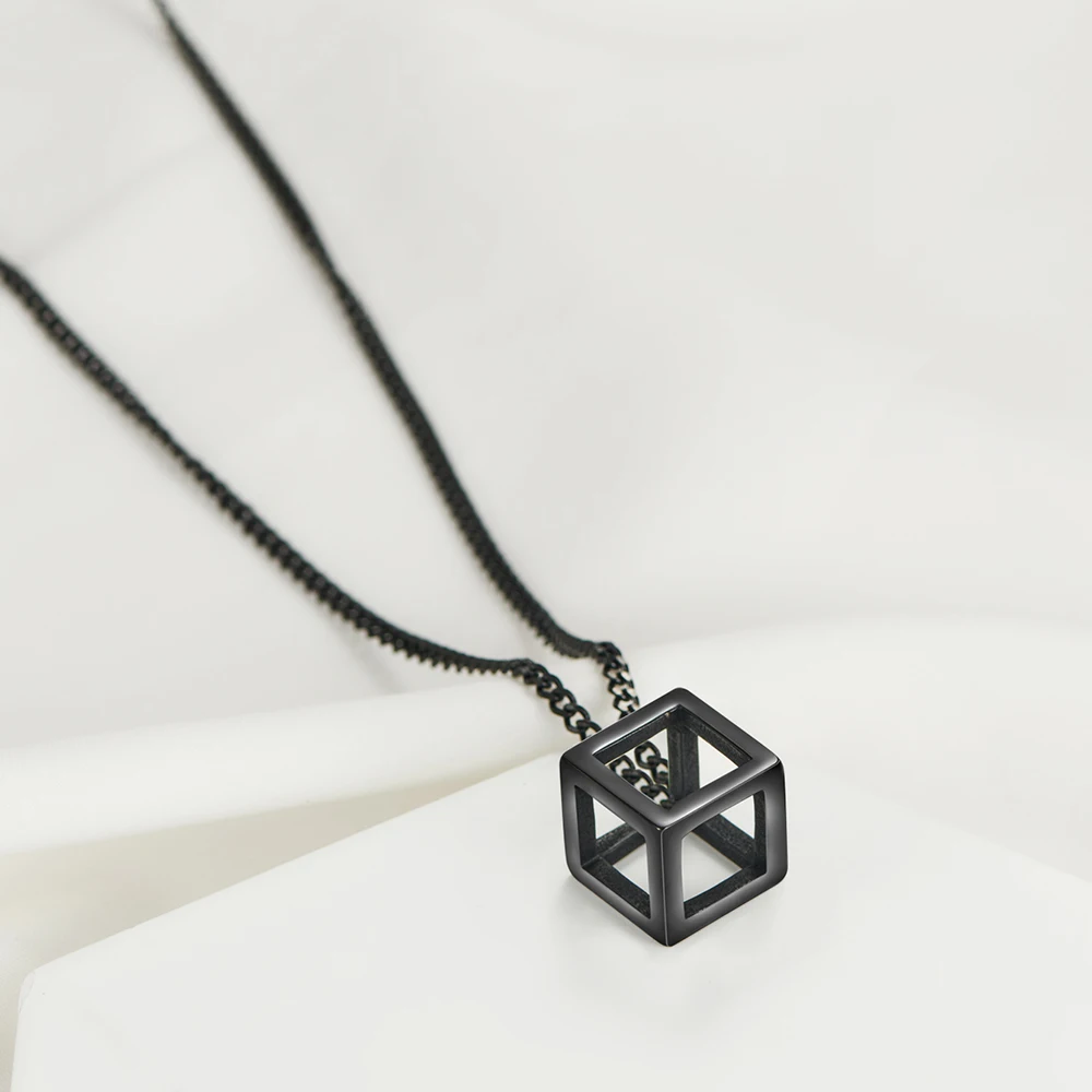 Punk Hollow Cube Pendient Necklaces for Men Women Unisex Stainless Steel Square Charm Jewelry Necklace Geometric Collier Fashion-animated-img