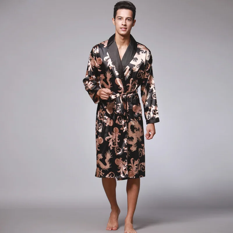 Black Bath Robe Dressing Gown Sleepwear