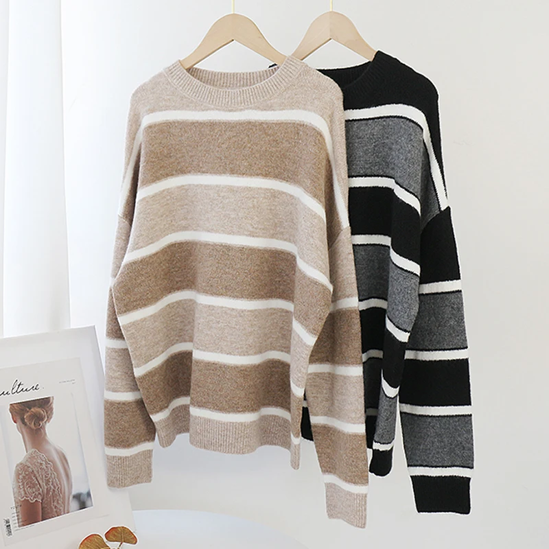 Striped Pullover Sweater Women Batwing 