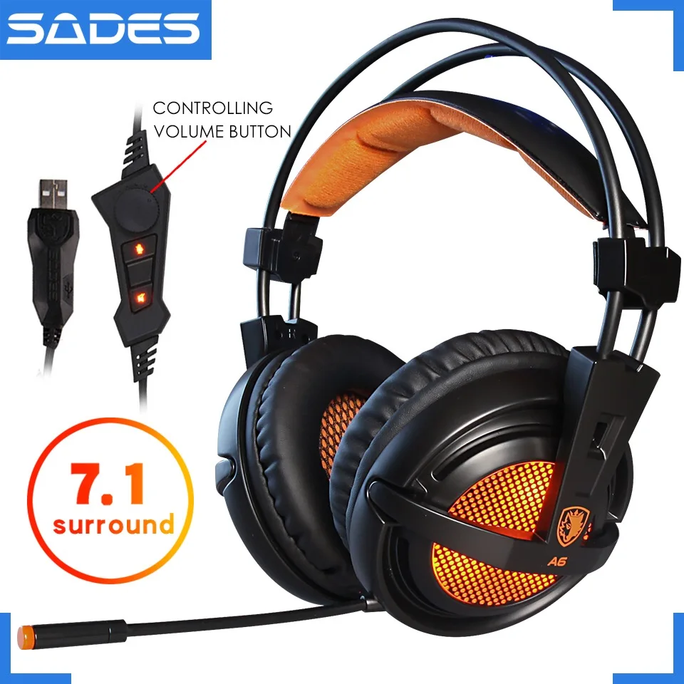 קנו אוזניות | SADES A6 USB Gaming Headphones Professional Over-Ear Game  Headset 7.1 Surround Sound Wired Mic for Computer PC Gamer