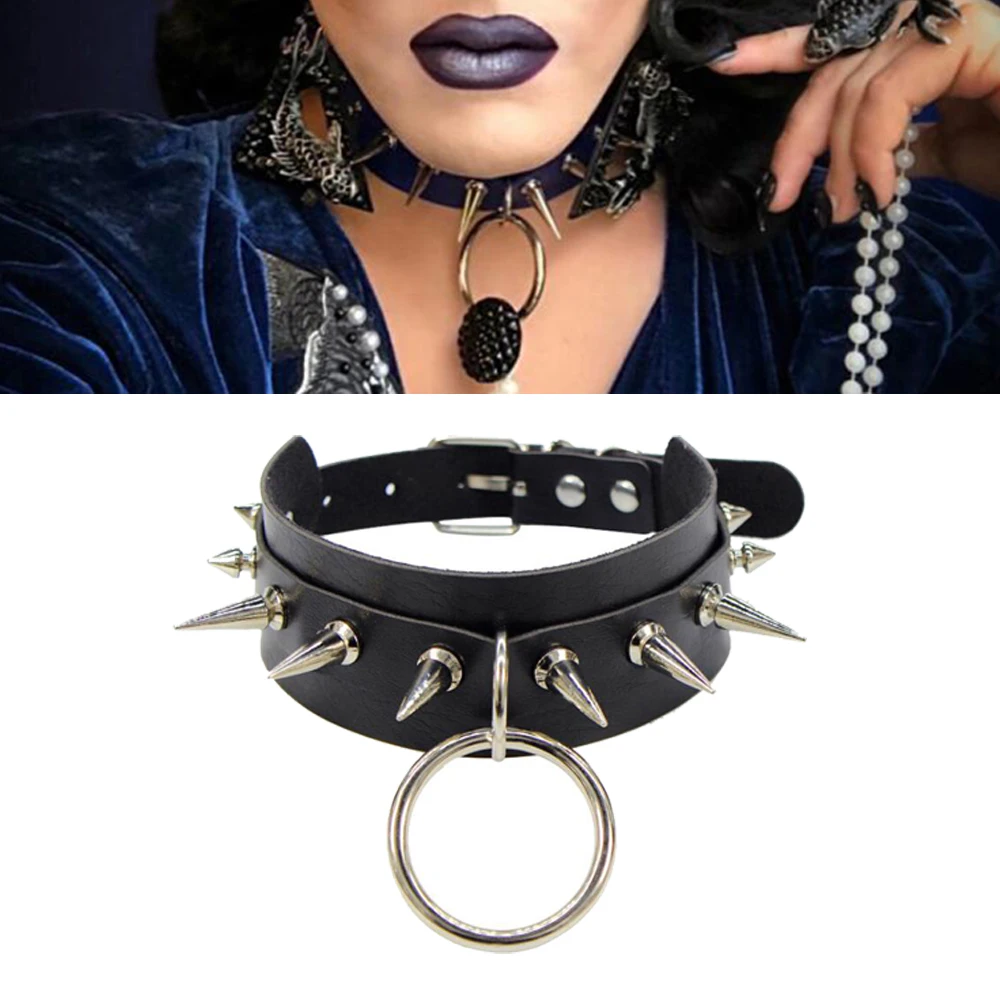 Gothic Choker Necklaces Women Girls Rivet Leather Necklace Rock Kpop Punk  Neck Collars Black Choker Necklace