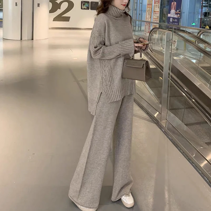 Sweater Set Women Winter Knitted Suits 