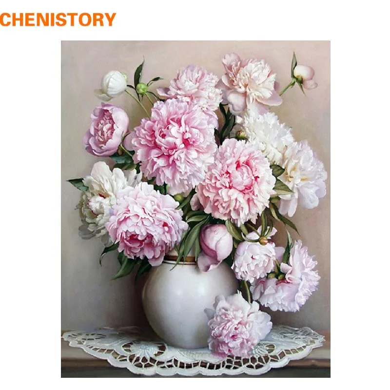 CHENISTORY Pink Europe Flower DIY Painting By Numbers Acrylic Paint By Numbers HandPainted Oil Painting On Canvas For Home Decor-animated-img
