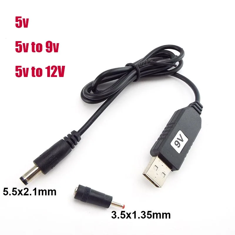 קנו אביזרי תאורה  USB 5V to DC 5v 9v 12v 5.5mm 3.5mm power boost line Step  UP Module USB connector Converter power Adapter Cable 2.1x5.5mm Plug