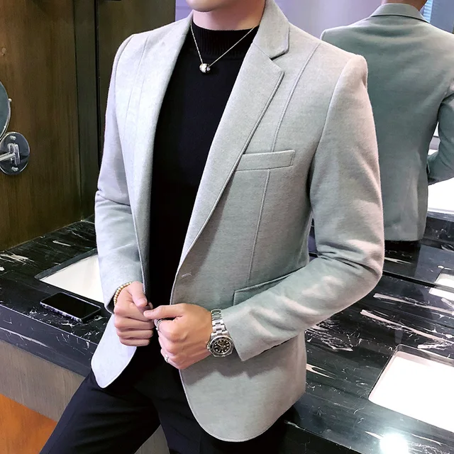 Wool Blend Blazer Men 
