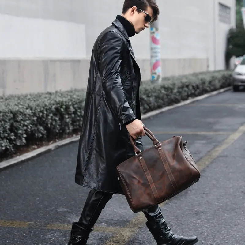 Genuine Trench Coat Men Slim Fit Black 