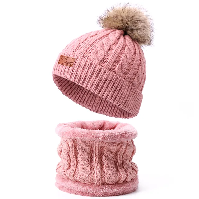 Children Scarf Hat Set With Fake Fur 