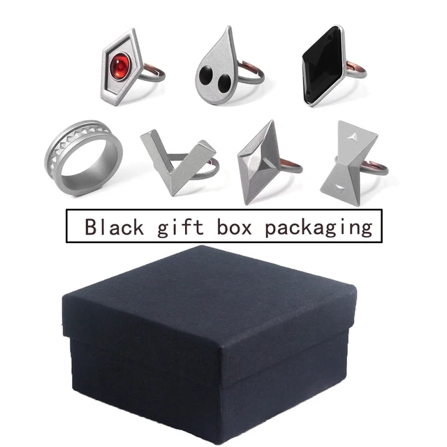7Pcs Genshin Impact Adjustable Rings Hu Tao Cos Ring Nine Pillars of Secret Repentance Rings Set Gift Black Gift Box Packaging