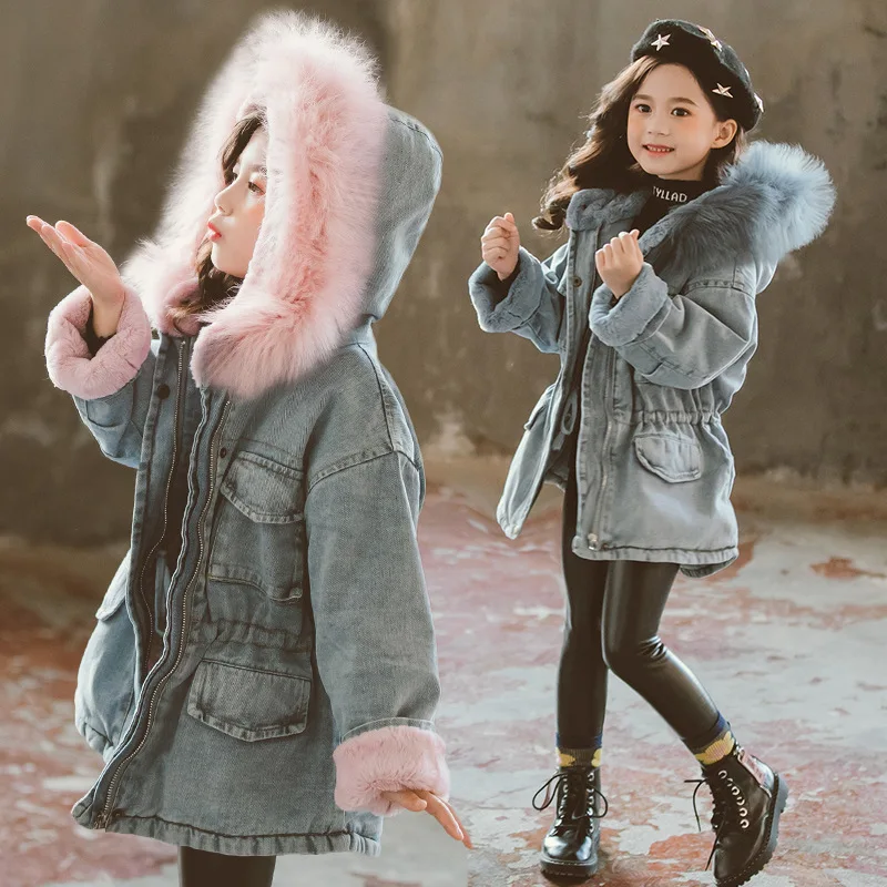 Girls Winter Denim Jackets Plus Velvet 