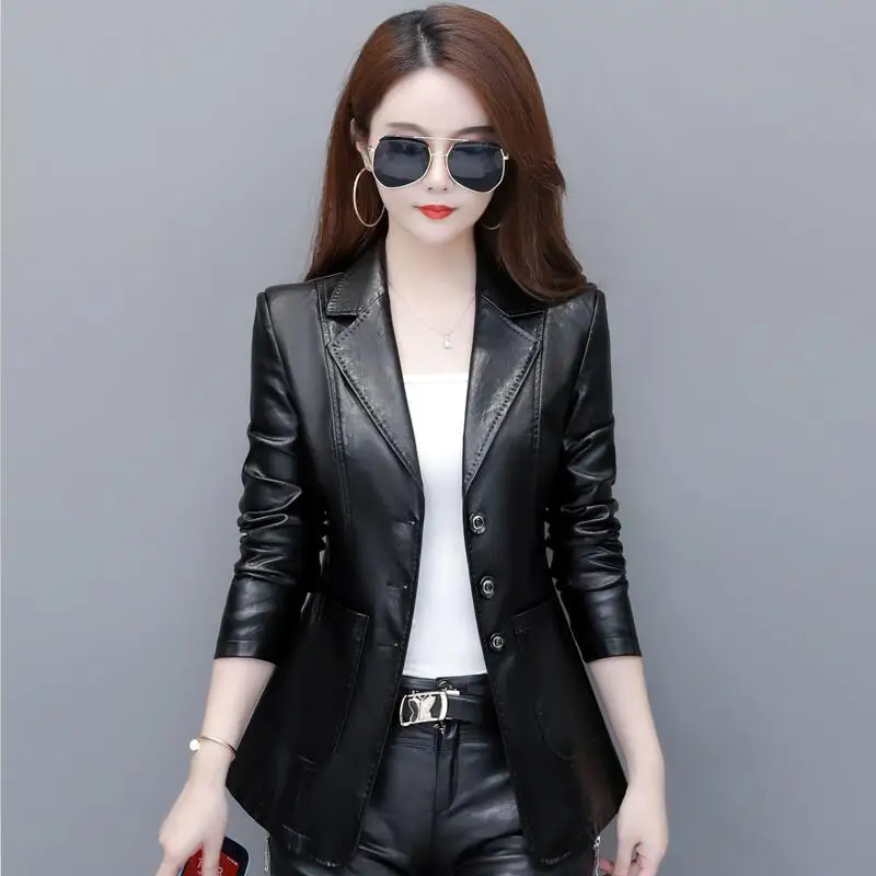 black leather suit womens