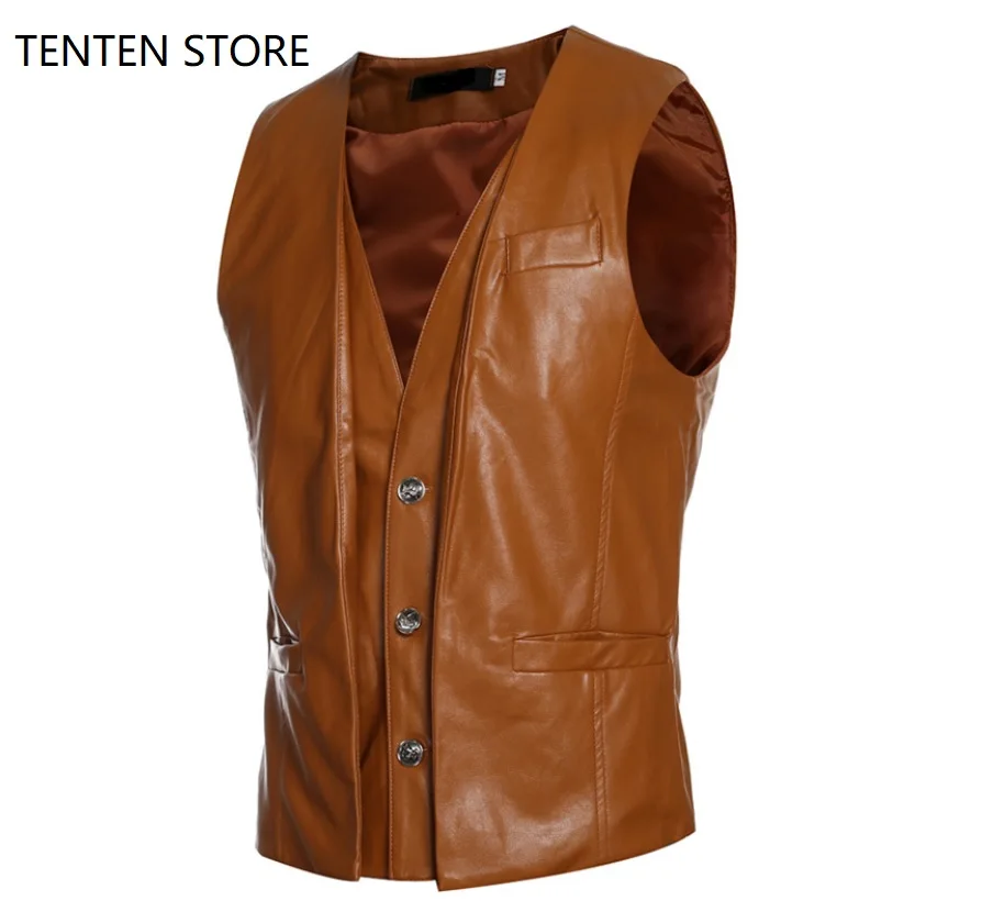 mens fake leather vest