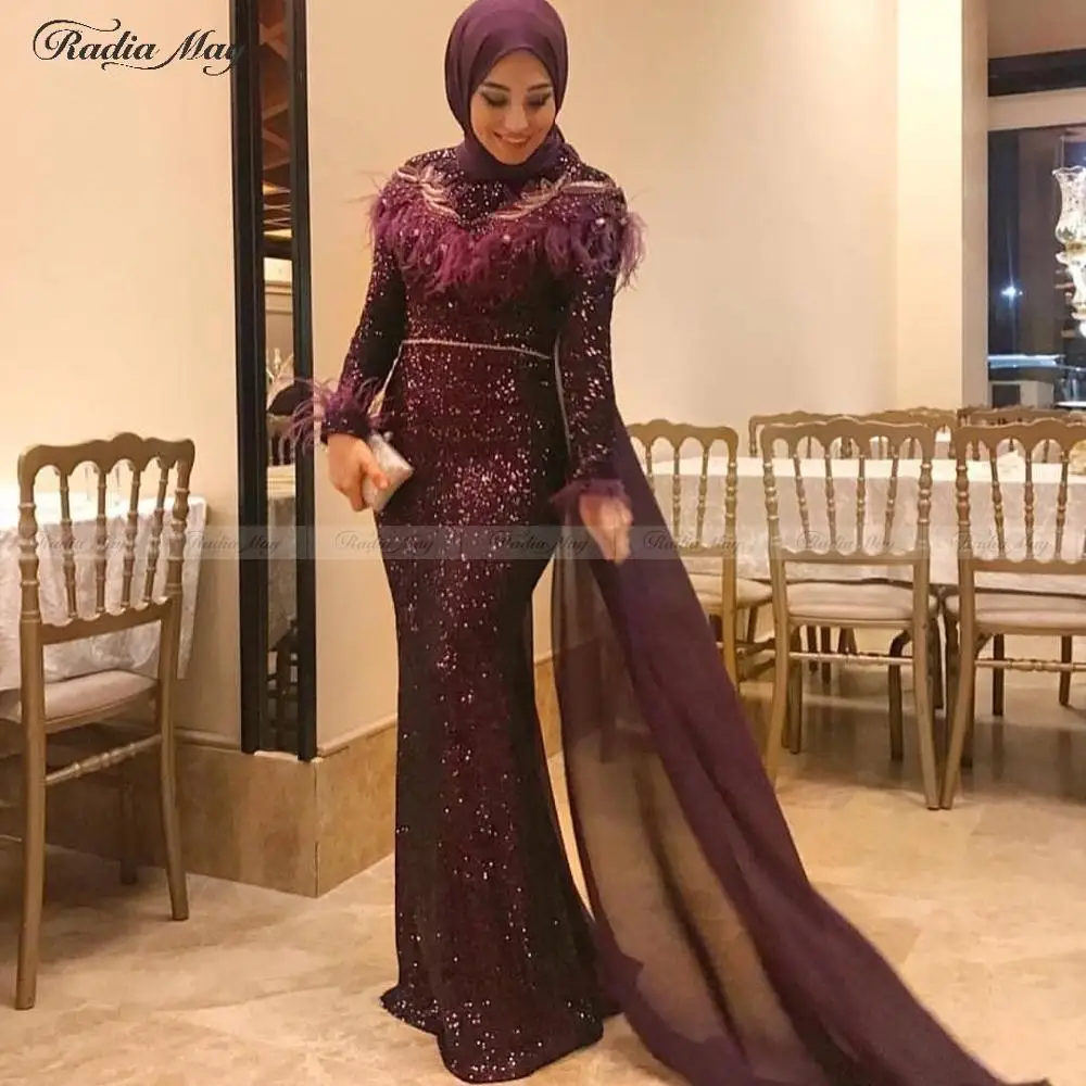 long sleeve muslim evening dress