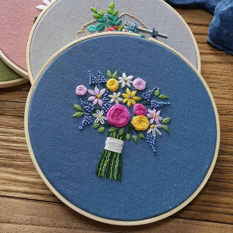 easy flower embroidery kit with bamboo