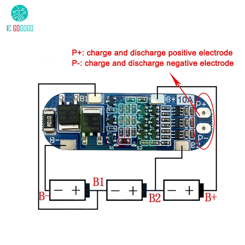 3S 10A 11.1V 12V 12.6V Lithium Battery Charger Protection Board Module for 18650 Li-ion Lipo Battery Cells BMS 3.7V-animated-img