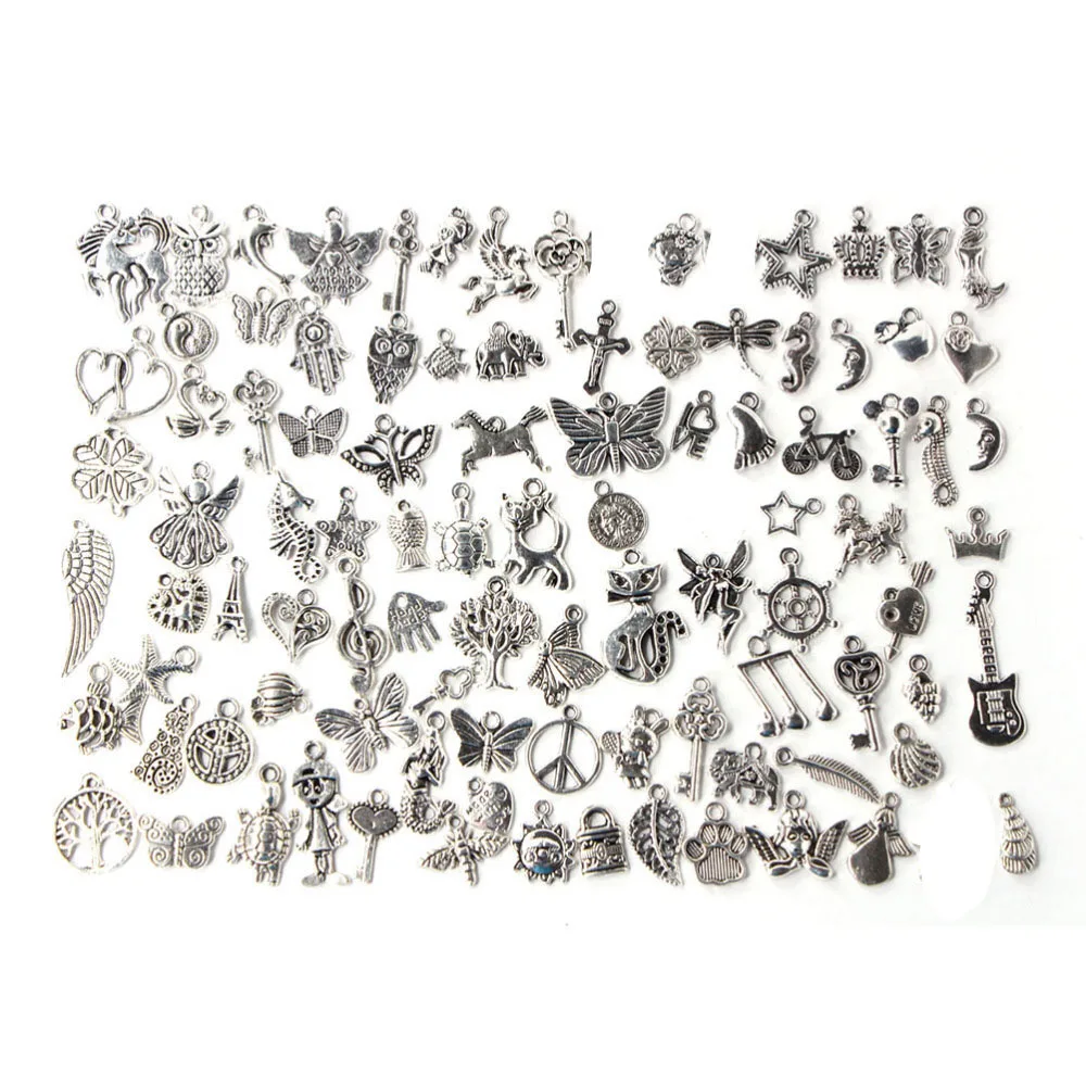 100pcs/lot Mixed Antique  Color European Bracelets Charm Pendants Fashion Jewelry Making Findings DIY Charms Handmade-animated-img