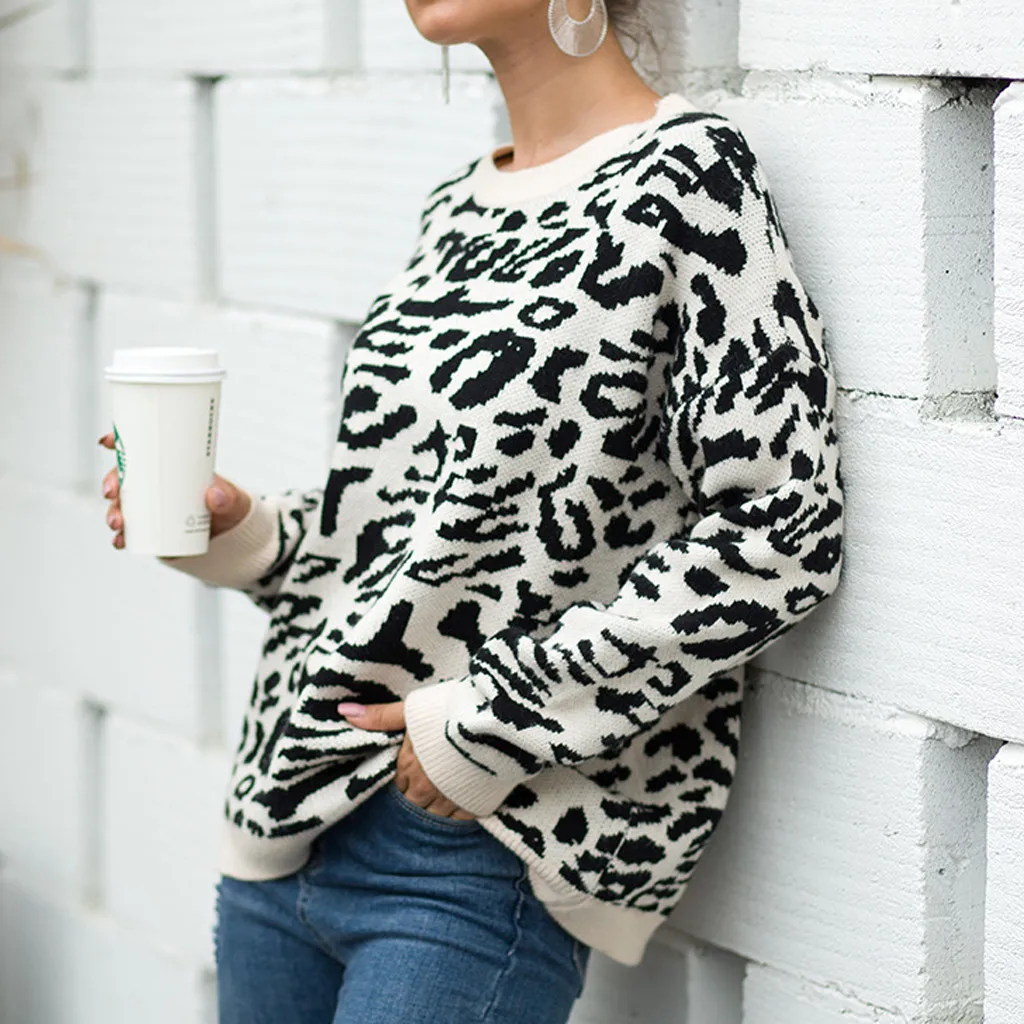 JAYCOSIN Woman Leopard Knitted Sweater 