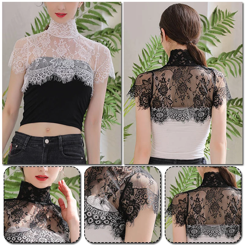 Women Lace Detachable Collar Embroidery Wrap Dress Neck Decor High-neck Ruffle Clothing Decoration Floral Ties Accessories