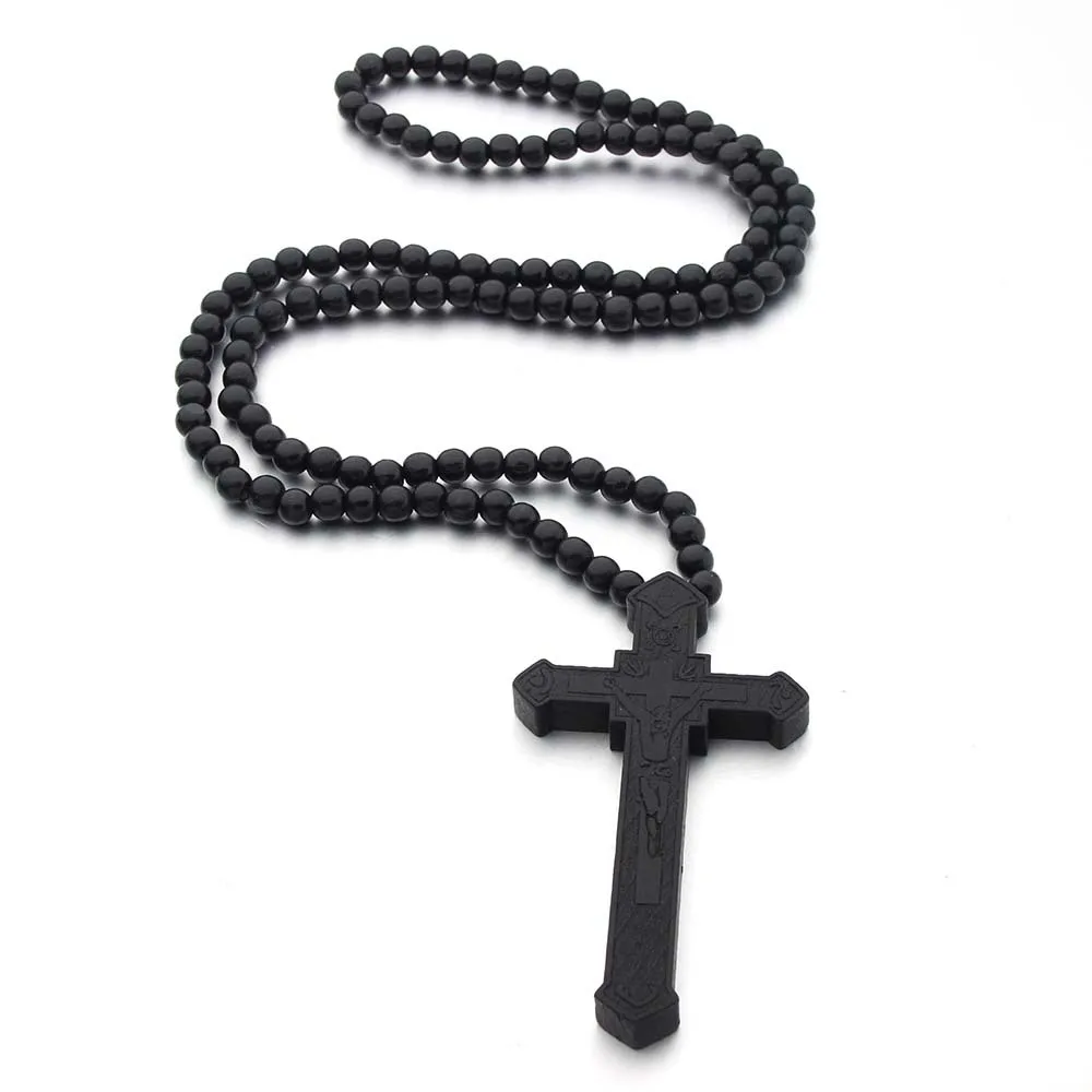 Wooden Bead Carved Rosary Pendant 