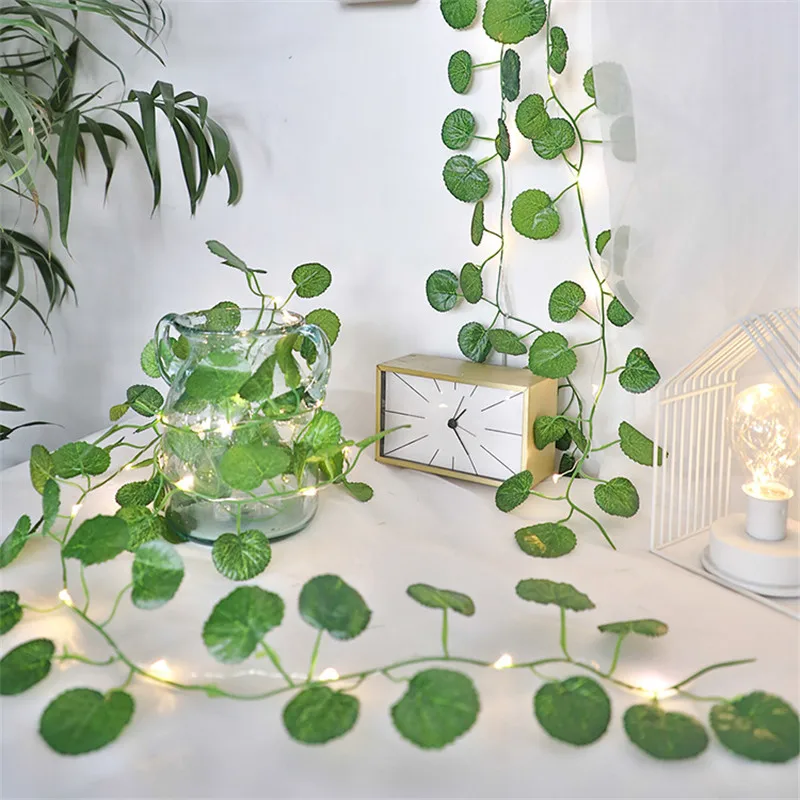Artificial Silk Leaf Garland, Battery Operated LED, Fairy String Lights