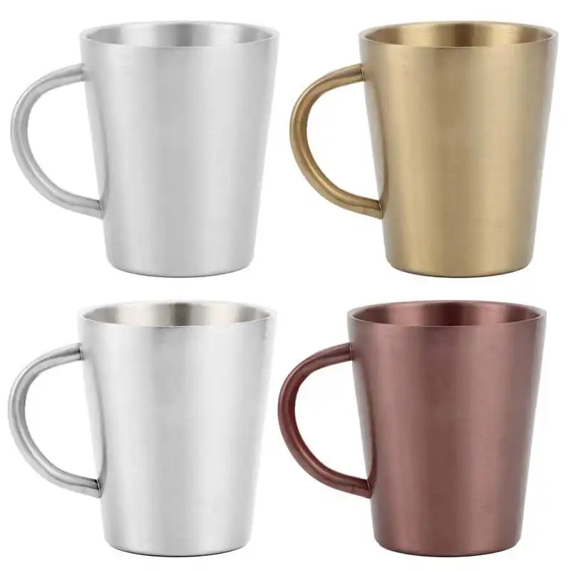 300ml Stainless Steel Coffee Mug Milk Cup Water Jup Double Walled Insulated Portable Home Office Coffee Beer Cup with Handle