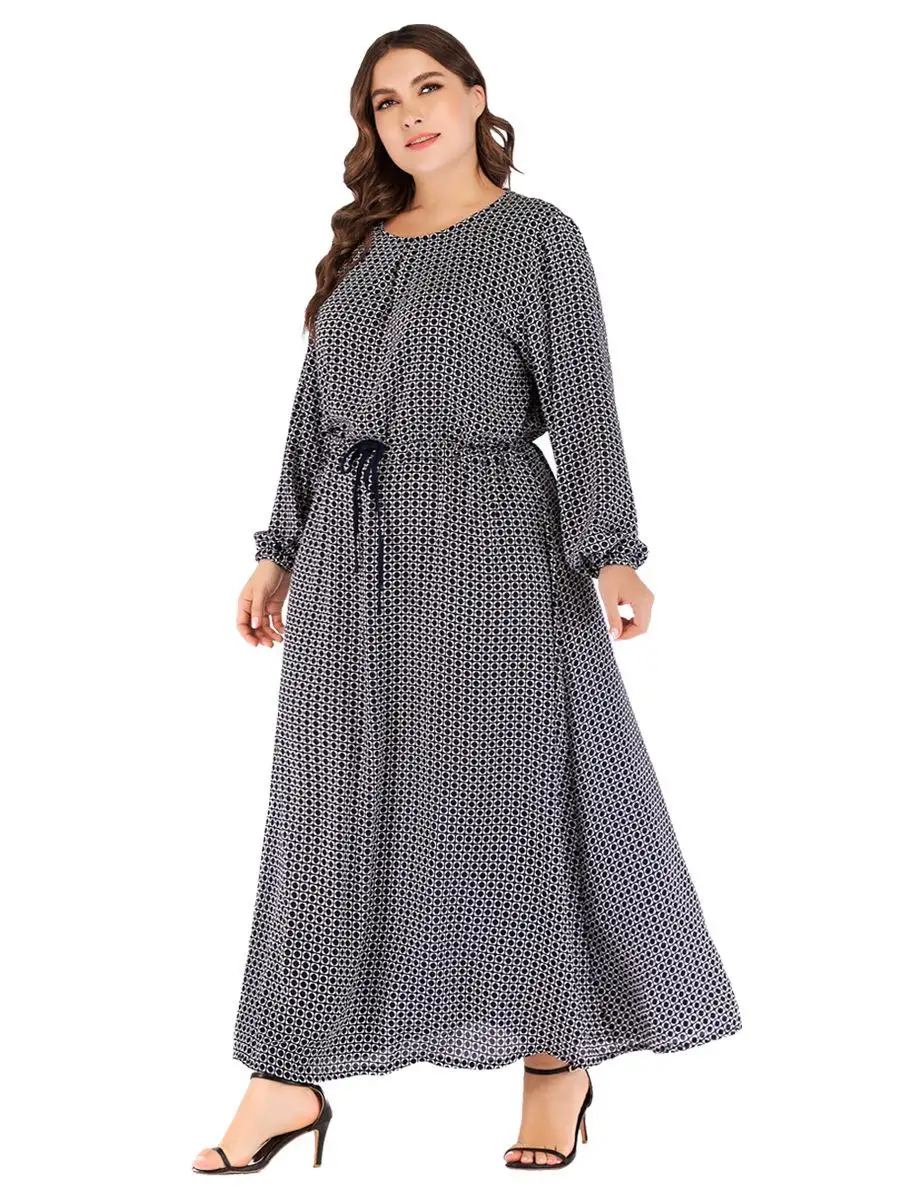 Plaid plus size long maxi dress casual 