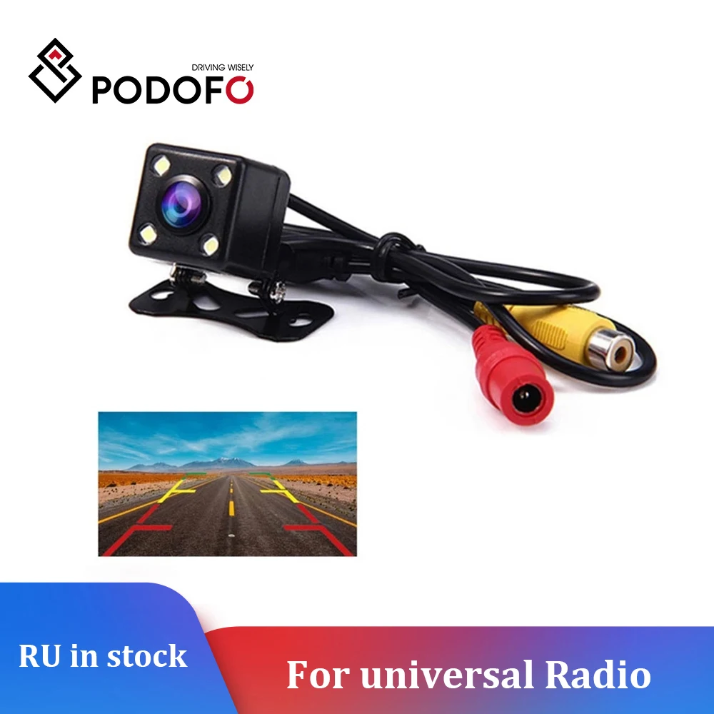 Podofo Car Rear View Camera Wide View Angle Reverse Parking Assistance Backup Cameras HD 4 Led Lamps Reverse Camera Night Vision-animated-img