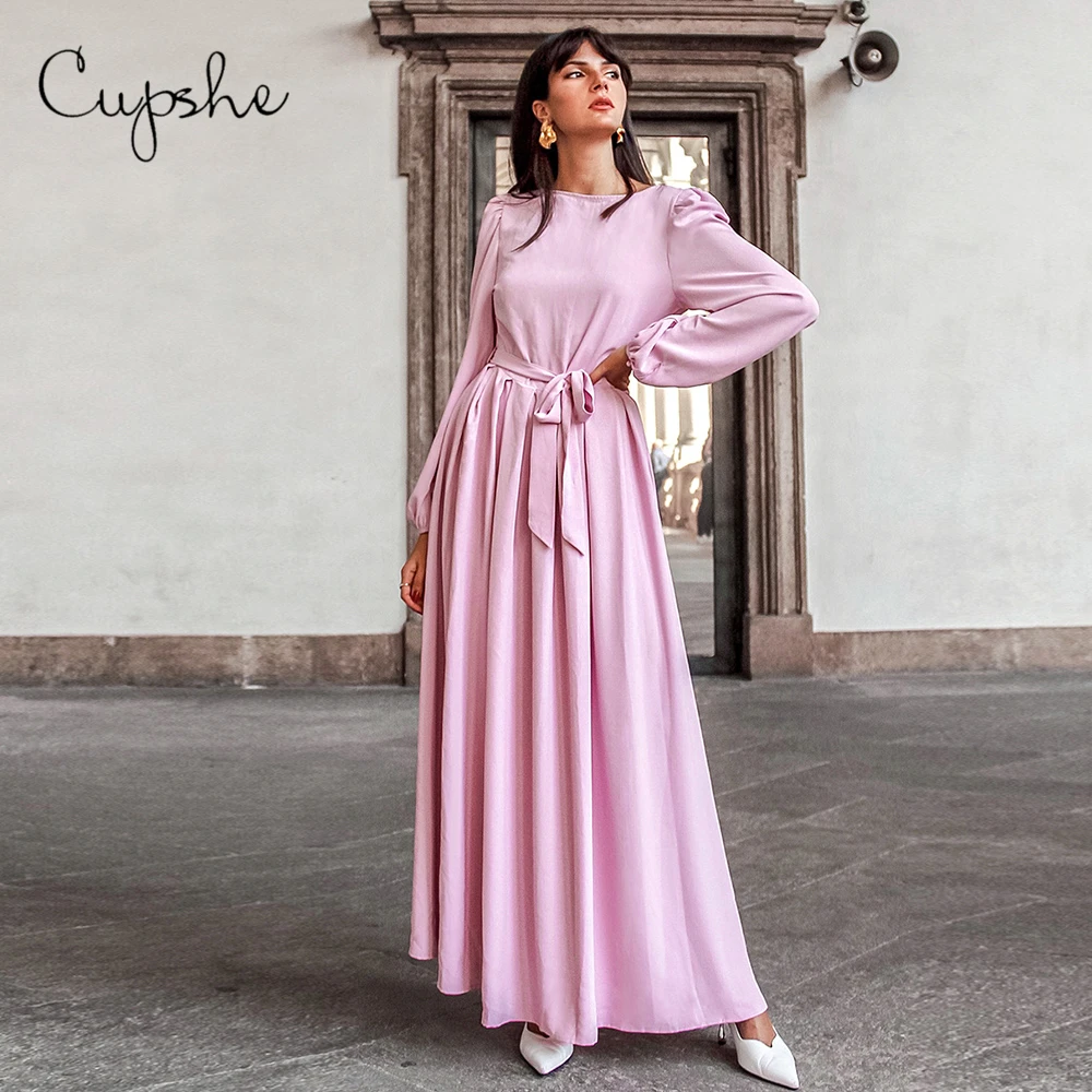 CUPSHE Solid Pink Belt Long Sleeve Maxi 