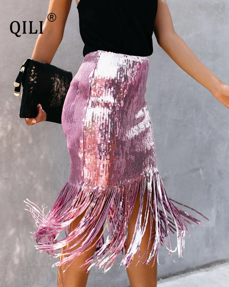 black sequin tassel skirt