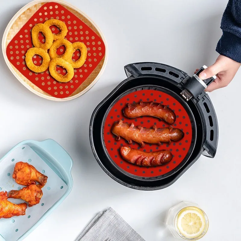 Air Fryer Liner Air Fryer Mat Food Grade Non-Stick Silicone Fryer Basket For 7.5~9-Inch Air Fryers Steamers Kitchen Accessories preview-7