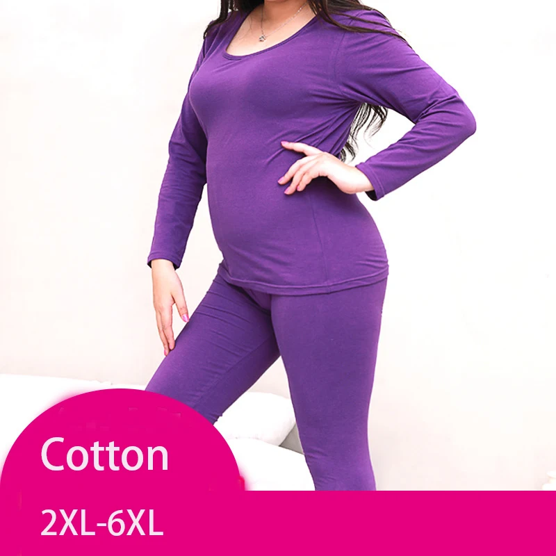 Купить Женские интимные отношения  Women autumn winter plus large big size  cotton thermal underwear set long johns top and bottoms 2XL-6XL