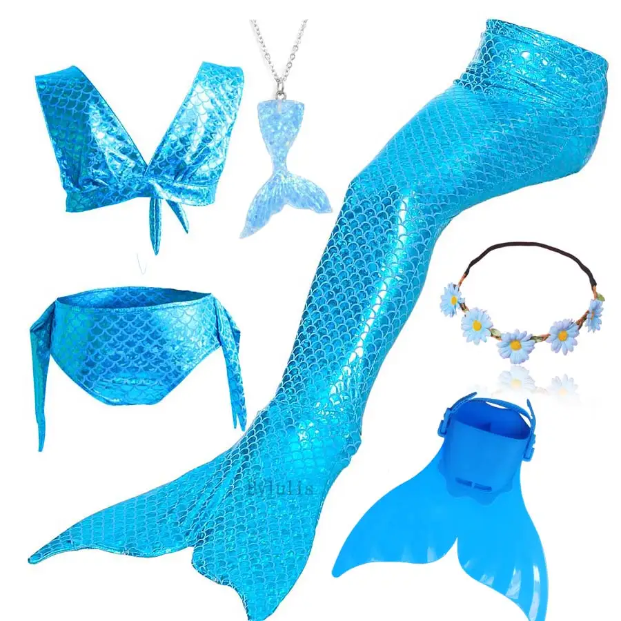 Cumpără Costume și accesorii 4PCS/Set 8 Colors Swimming Mermaid Tail with Flipper Bikini Girls Children Swimmable Mermaid Tail Costome Cosplay