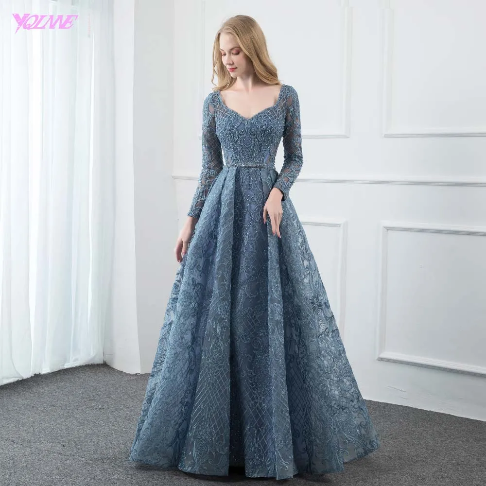 YQLNNE Dusty Blue Lace Embroidered 
