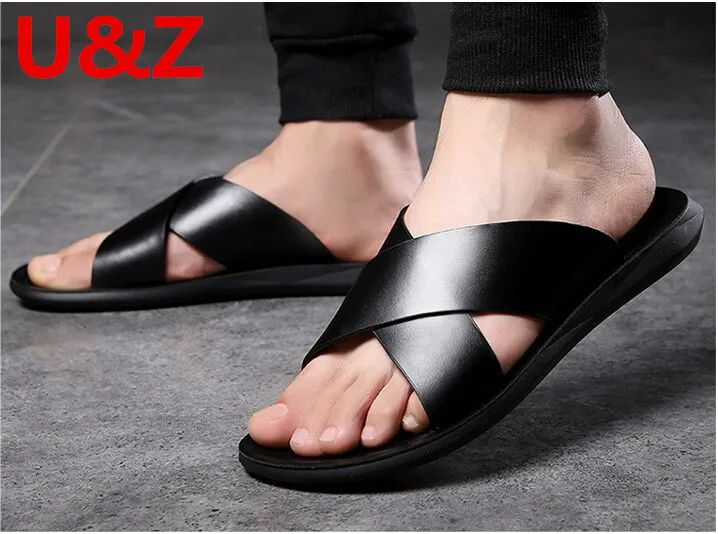 Genuine Calf Leather men sandals male 