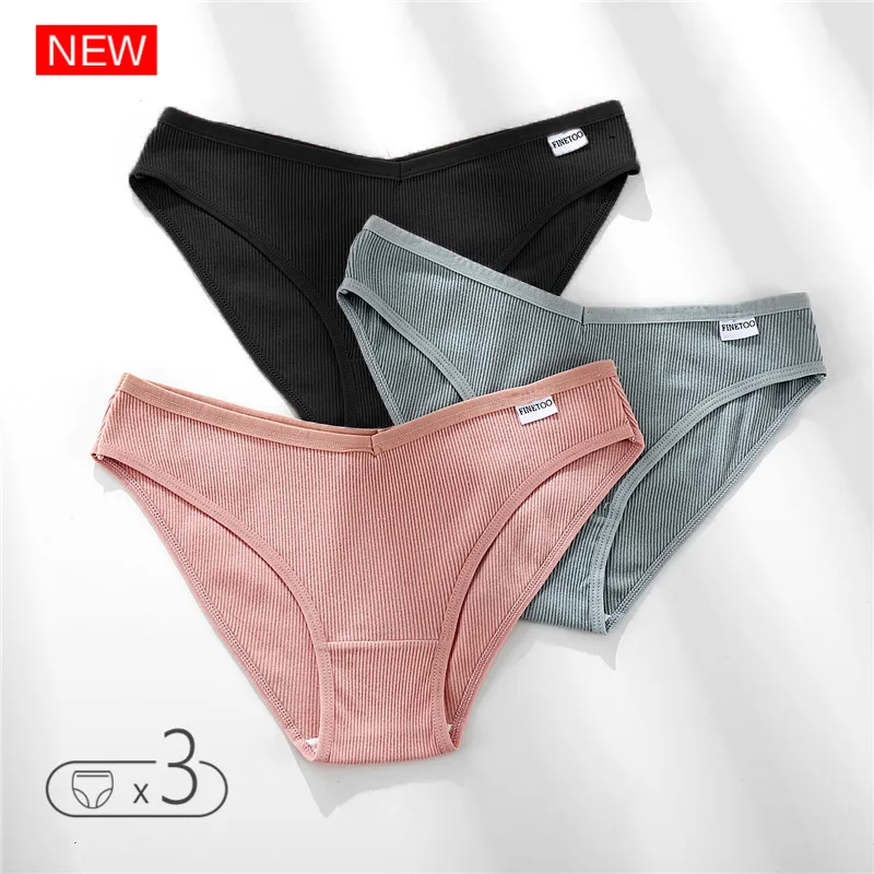 FINETOO 3Pcs Cotton Panties Solid Women's Comfort Underwear Skin