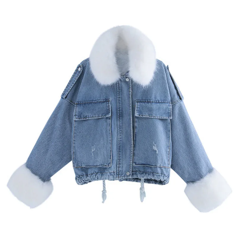 White 2019 Winter Denim Jacket Women 