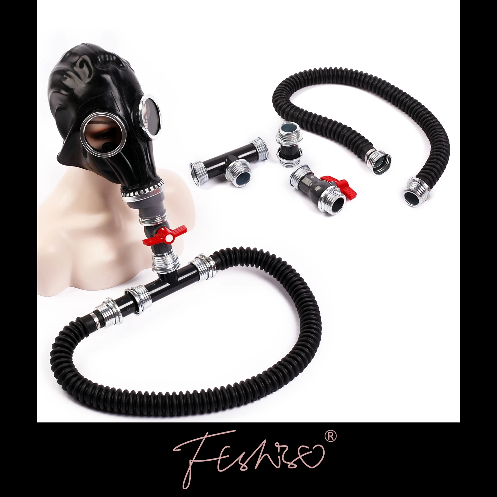 Ftshist Breath Control Tube Threaded Tee 40mm Interface For Latex Gas Mask  Sex Suffocation Valve Threaded Connection Accessories