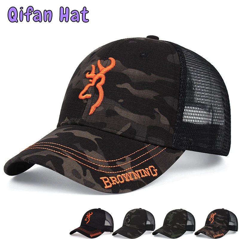 Summer Breathable Mesh Cap Browning Embroidered Trucker Cap Fashion All-match Baseball Cap for Men Outdoor Sunshade Sun Hat