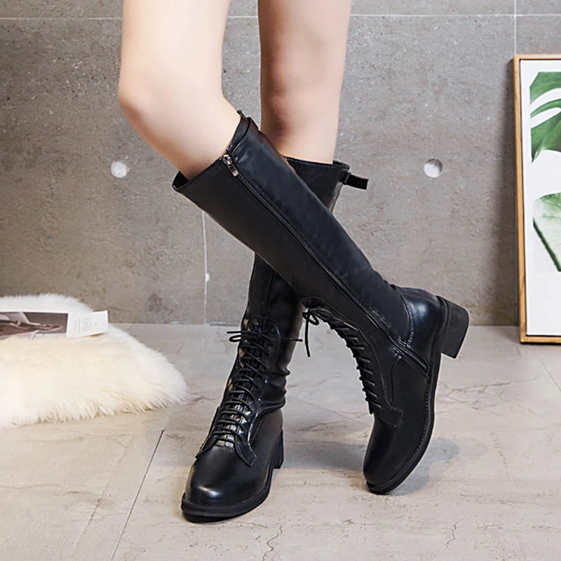 ladies black boots knee high