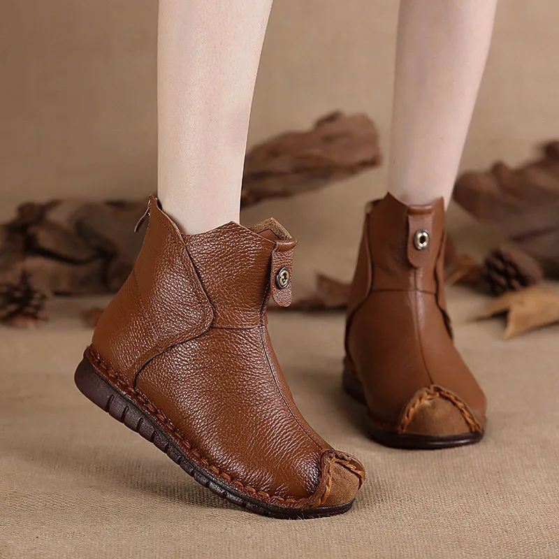 flat leather short boots