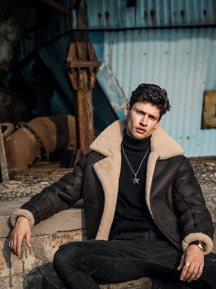 New Mens Shearling Coat Genuine Leather 