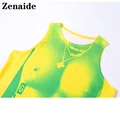 Zenaide Sleeveless Tank Top Tie Dye Print Green Fashion Sexy Off Shoulder Gothic 2021 Summer Vintage Casual Women Crop Tops Y2K preview-6