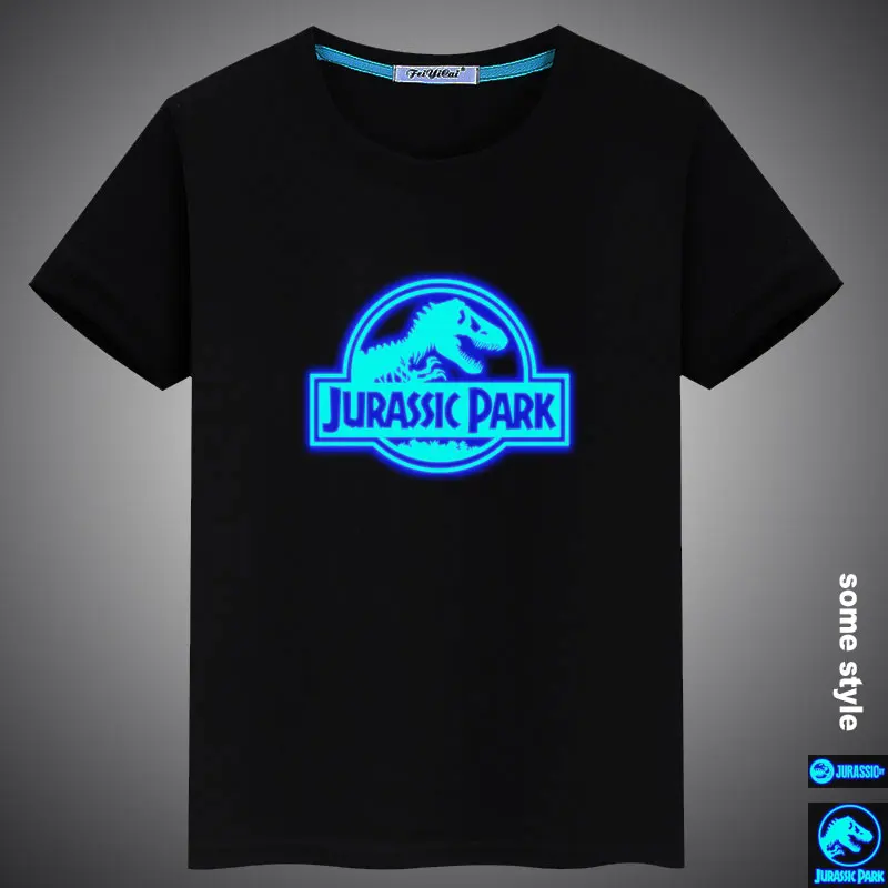 New Summer Luminous  Jurassic Period Park Prints Casual Kids Girls Boys Cotton T Shirt Tops Tees Men Women Family T-shirt-animated-img